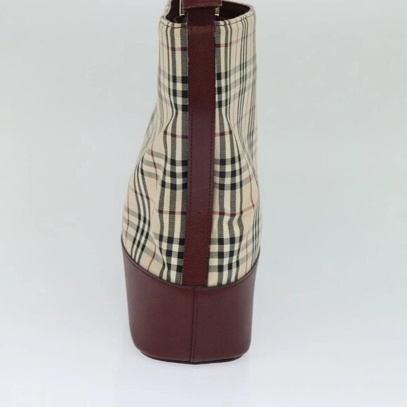 BURBERRY Nova Check Shoulder Bag Canvas Beige Red Auth - Picture 11 of 16